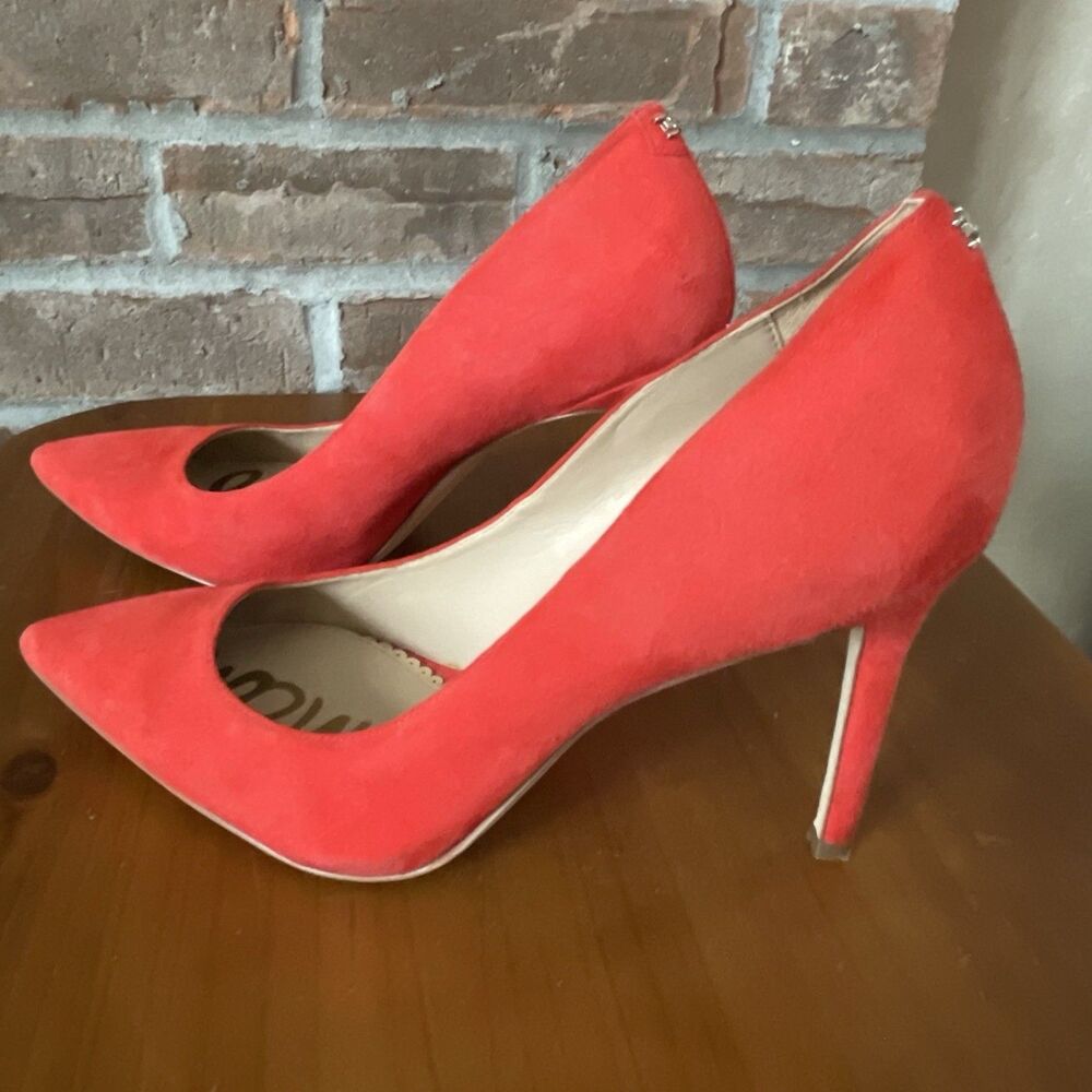 Sam Edelman Heels Red Suede Point Toe Size 8.5 Red Slip On Pumps